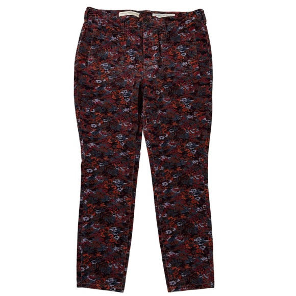 {Pilcro} "High Rise Skinny" Purple Floral Corduroy Velvet Stretch Jeans Pants - Picture 2 of 6